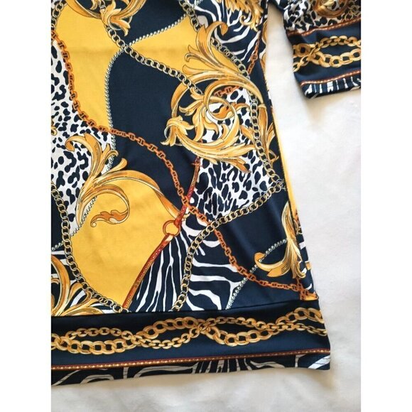 Joseph Ribkoff V Neck Tunic Top Size 8 Chain Animal Print Jersey Half Sleeve - Picture 7 of 10